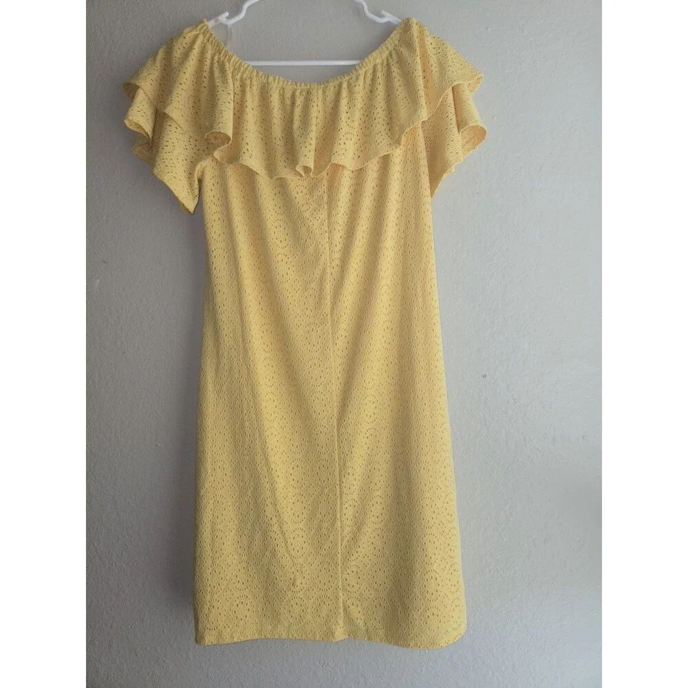 Women's London Times Yellow Ruffle Shoulder Dress Size 6 Summer Casual